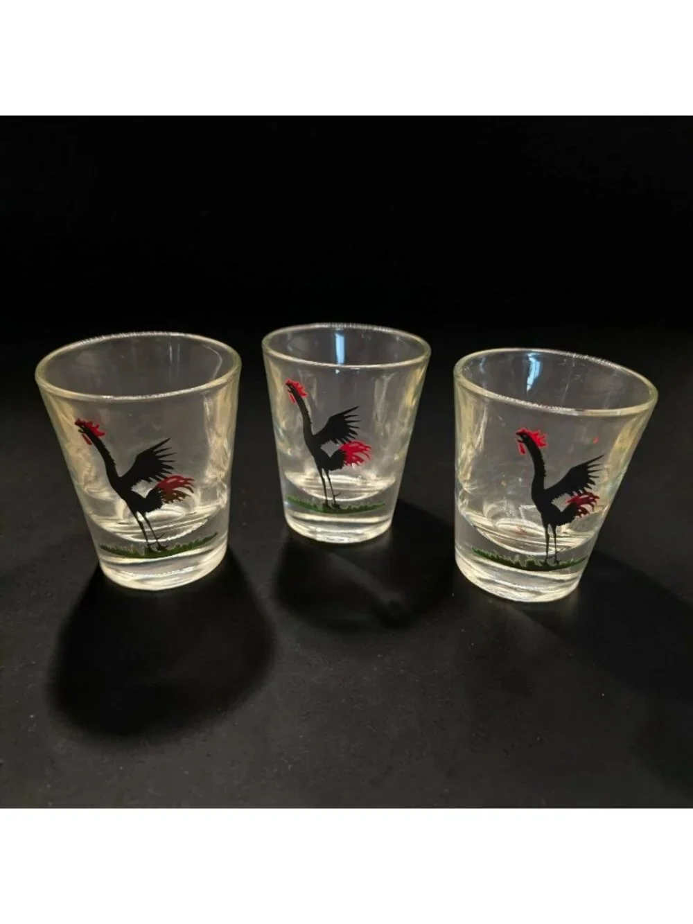Vintage Federal Galss rooster Shot Glass Set Of 3 2.25
